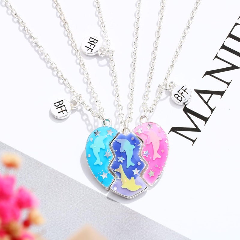 DOYYCA Friendship Necklace Best Friend Necklace for 3 Girls Magnetic Matching Heart Pendant BFF Necklaces for Sister - Image 2